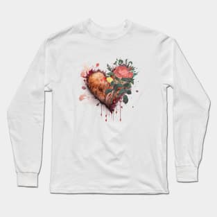 Hot Floral Heart Illustration Long Sleeve T-Shirt